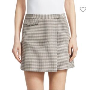 Theory Wool Blend Plaid Mini Wrap Skirt Size 10 Medium Retail $335